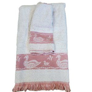 Vintage 80s Cannon Mill Pond Pink Duck Towel Set 4 Pcs USA 2 Towels Wash Cloths